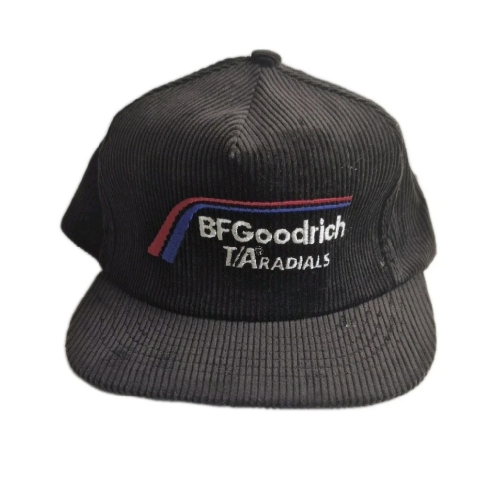 Vintage BF Goodrich Cap Black Corduroy Snapback Hat One Size
